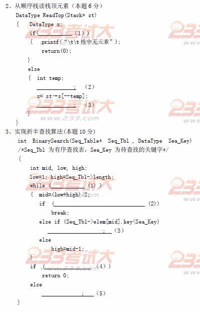 桂林电子科技大学2010年在职GCT数据结构与程序设计B试题
